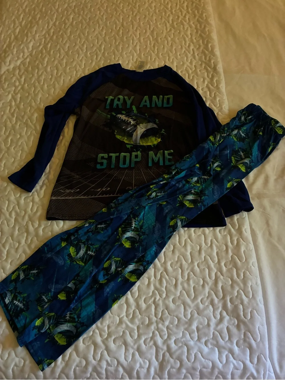 The Children's Place Navy & Teal Football 'Try And Stop Me' Pajama Set